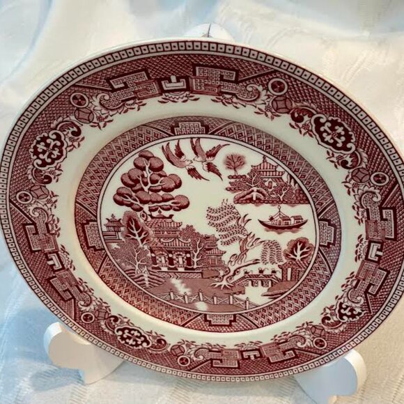 Alfred Meakin Pink Transferware Willow Ware Dinner Plate Willow Floral Design - Picture 3 of 12